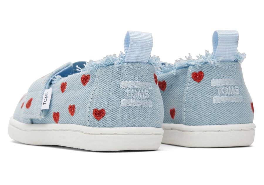 Toms Alpargata Υφάσματινες Βρεφικές Εσπαντρίγιες σε Γαλάζιο χρώμα με Κόκκινες καρδούλες