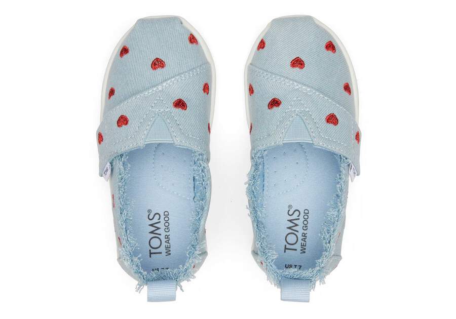 Toms Alpargata Υφάσματινες Βρεφικές Εσπαντρίγιες σε Γαλάζιο χρώμα με Κόκκινες καρδούλες