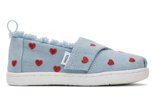 Toms Alpargata Υφάσματινες Βρεφικές Εσπαντρίγιες σε Γαλάζιο χρώμα με Κόκκινες καρδούλες